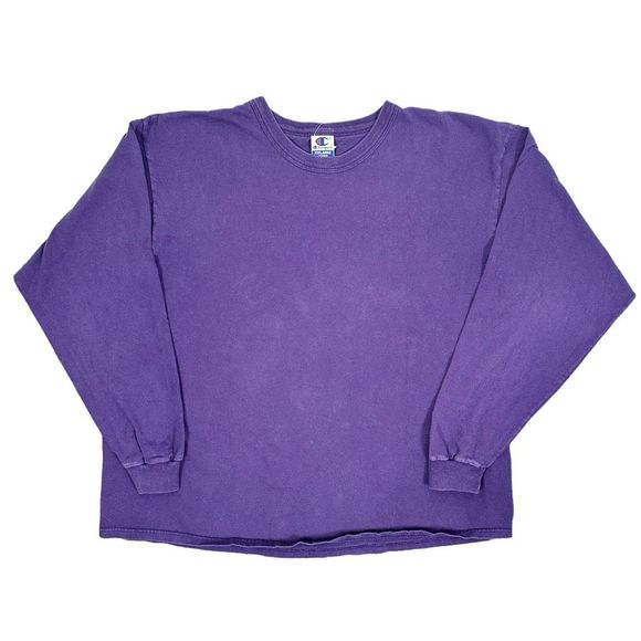 Vintage Champion Authentic Apparel Purple Blank Crew Neck Long Sleeve Tee - XXL - Picture 1 of 3